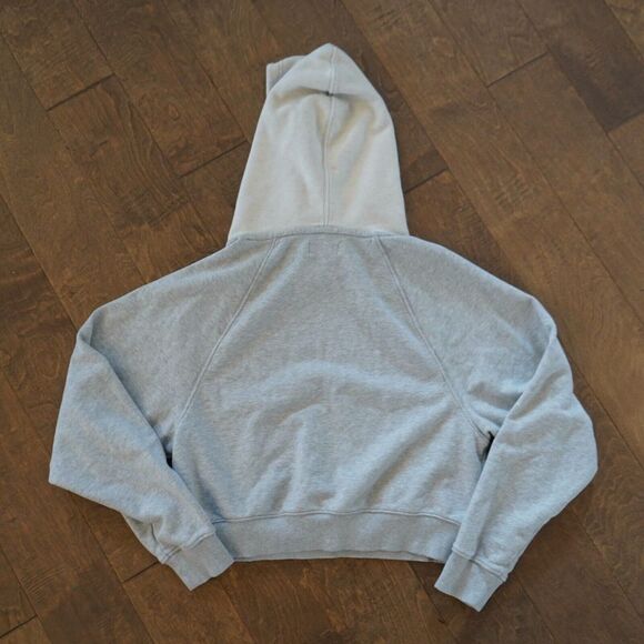 Aerie Womens Gray White Cropped Hoodie Sweatshirt Pullover W/Pocket Sz S EUC! - Picture 7 of 7